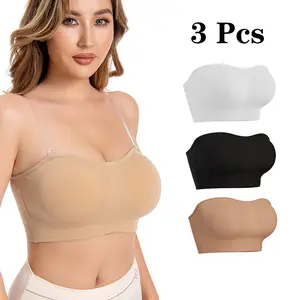 [3 Pcs]Women's Bandeau Top, Women's Bra, Sexy Backless Off-the-Shoulder Wire-Free Bandeau, Women's Lingerie, Strapless Top, Top#Summervibes#Women'sClothing#Women'sBra#EverydayOutfits