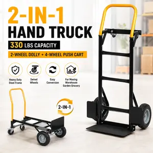 2 in 1 Folding Dolly Cart Heavy Duty Convertible Hand Truck 330 Lbs Capacity 4 Wheel Platform Push Cart with Swivel Wheels for Moving Boxes Warehouse Delivery Grocery Shopping Portable Utility Flatbed Wagon
