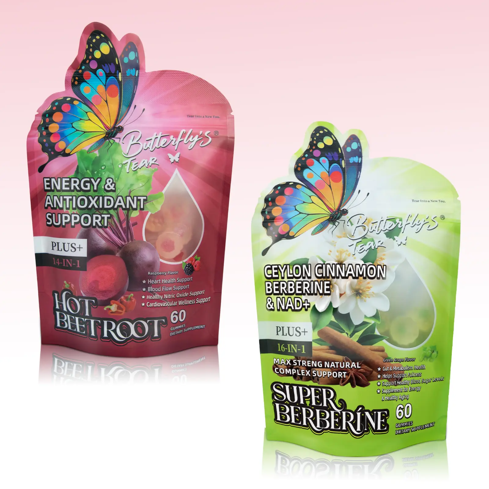 Butterfly's Tear Hot Beetroot & Super Berberine Gummies – 14-in-1 With Beet Root, Turmeric, NAD+ – Energy, Blood Pressure, Gut Support – 60 Count
