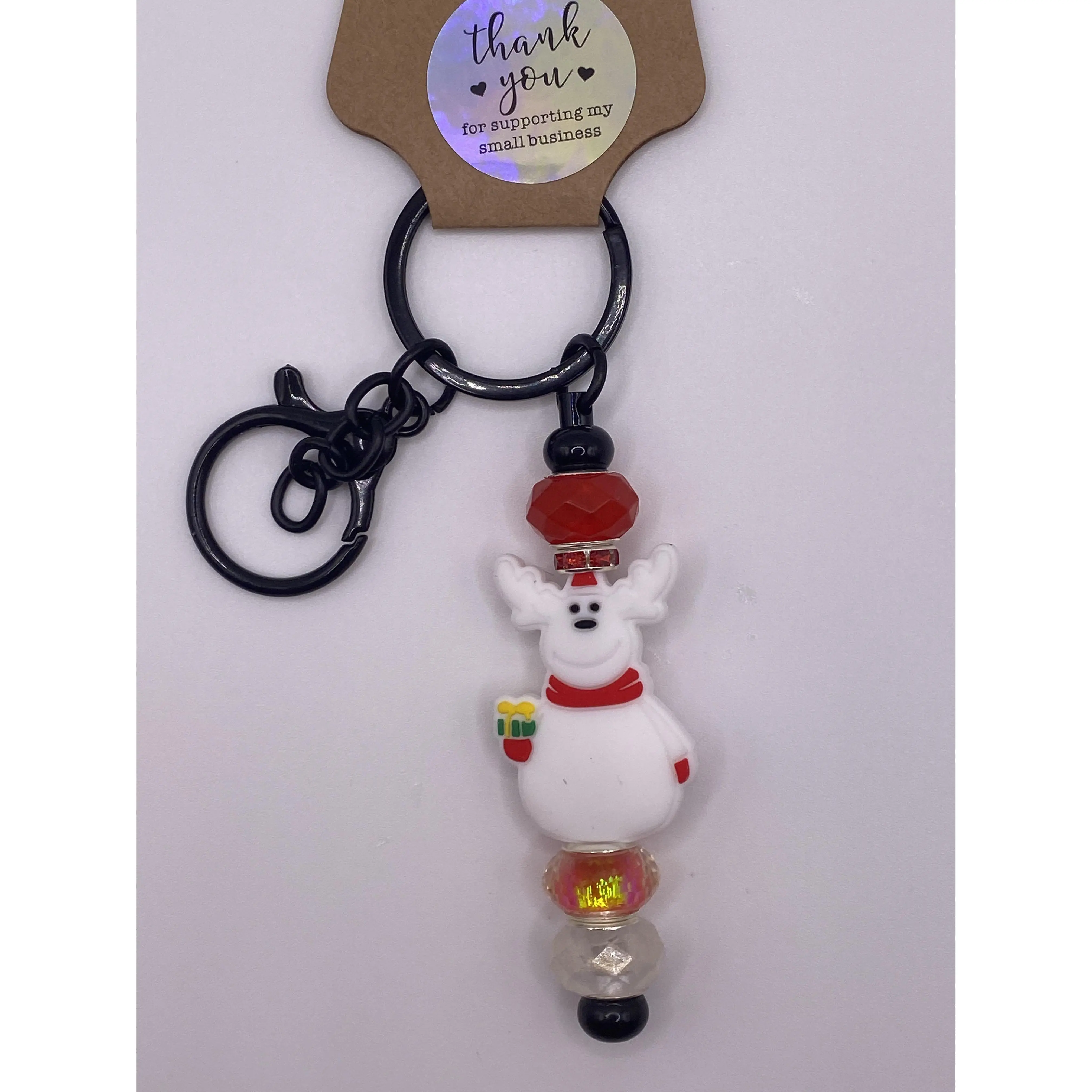 Christmas Beaded Keychain-White Reindeer