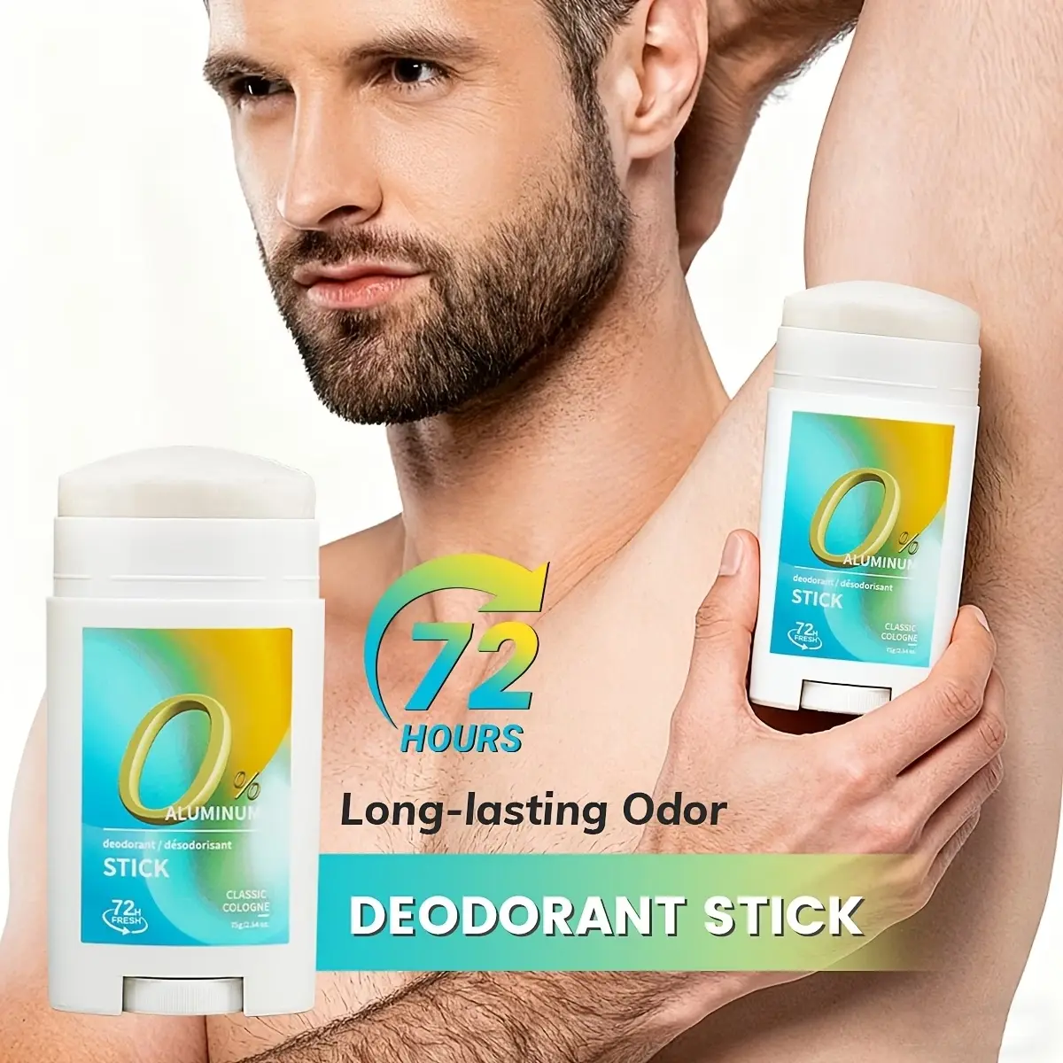 Aluminum-Free Solid Under Arm Deodorant Stick - 75g Scented, Classic Cologne Aroma, 72-Hour Long-Lasting Protection, Immediate Odor Removal, Unisex Gentle Body Care, Small Portable, Ideal Gift for Friends & Yourself