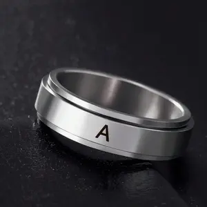 1pc Stainless Steel Rotatable A-Z Alphabet Personalized Ring, Birthday Gift Jewelry for Couples