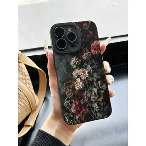 1pc Retro Flower Black Background Shockproof Phone Case Compatible With 14, 14 Pro, 14 Pro Max, 13, 13 Pro, 13 Pro Max, 11, 11 Pro Max, 12, 12 Pro, 12 Pro Max, XR, 7/8, XS, Redmi Series Waterproof Anti-Fall Scratch Resistantfor Samsung S25