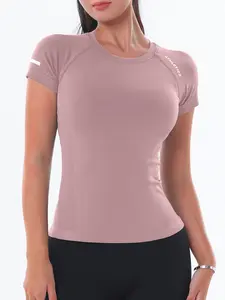 Women's Slim Fit Short Sleeve T-Shirt, Breathable Elastic Fabric, Plain Design, Ideal for Exercise and Active Lifestyle, Athletic Yoga Tops, Comfortable Sportswear, Minimalistic Activewear, Breathable Activewear, Athletic Sports Clothing