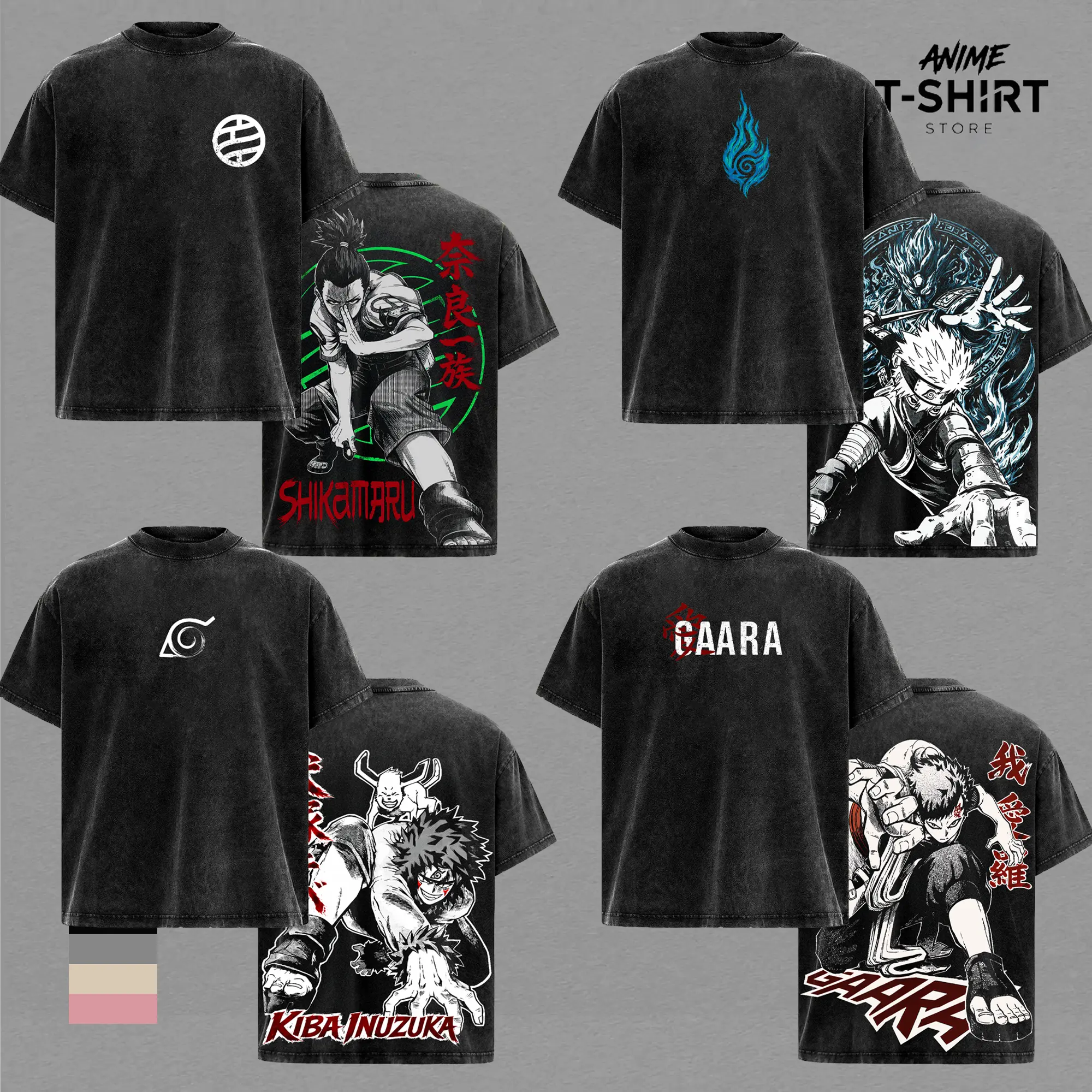 [Collection] Gaara, Shikamaru Nara, Kiba Inuzuka, Hatake Kakashi , Rock Lee Graphic Tee, Vintage Washed Anime Shirt, Unisex Anime, Gift for Naruto Fans