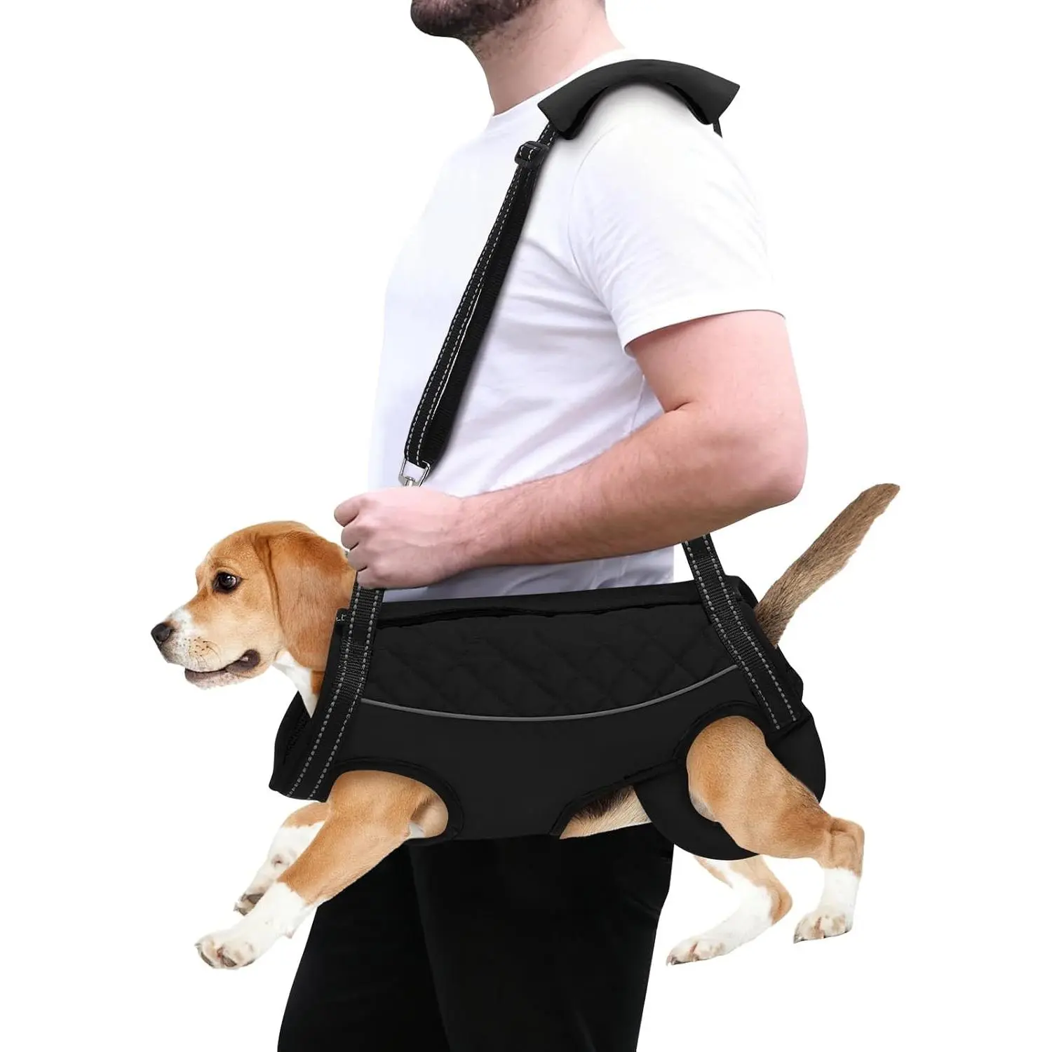 Dog Lift Harness - Breathable Lifts Bag, Adjustable Leg Split Assistance Strap with Reflective Strip for Outdoor Walking (Black, XL), Harnesses
