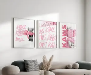 Set of 3 pink Hypebeast Figure Poster, Printable KAWS, Pink Hypebeast Toys, Graffiti print, Hypebeast Decor, pink graffiti, Digital Dowload