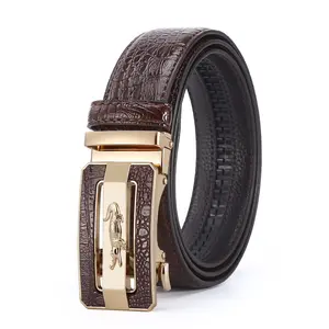 Men's Belt Automatic Buckle Crocodile Pattern Belt for Middle-aged and Elderly Cowhide Business Casual Pants Belt