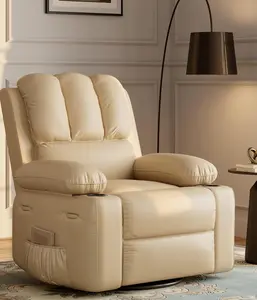 27 Inch Oversized Recliner Chair - Extra Wide PU Leather Sofa - Comfortable Manual Recliner for Living Room - Creamy Indoor Furniture