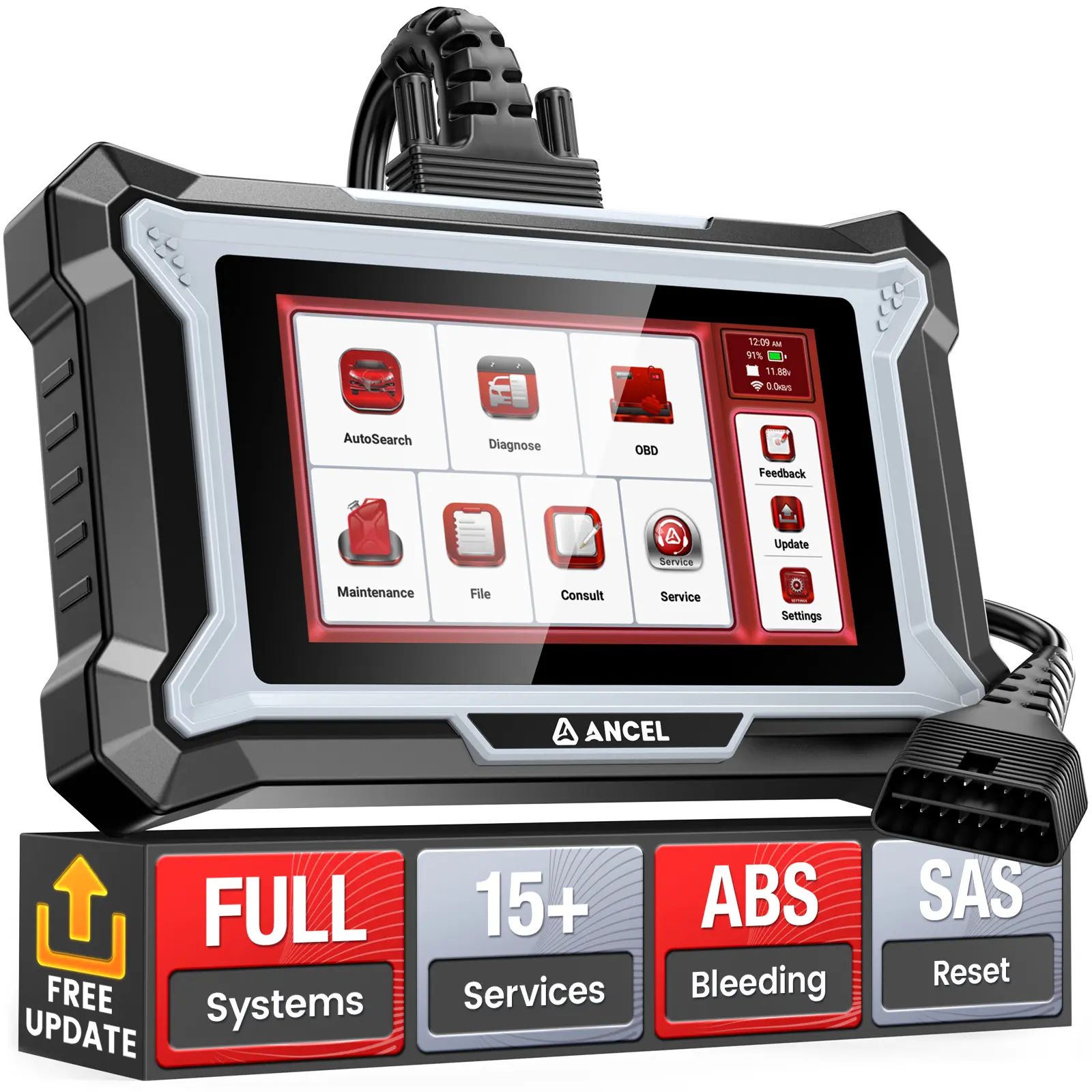 ANCEL DS200 All Systems OBD2 Scanner for ABS, SRS, Transmission Diagnostic, 15+ Reset Services, ABS Bleeding, SAS Reset, Gearbox Relearn, Full OBD2 Functions, AutoVIN, Free Lifetime WiFi Updates Automotive Brake