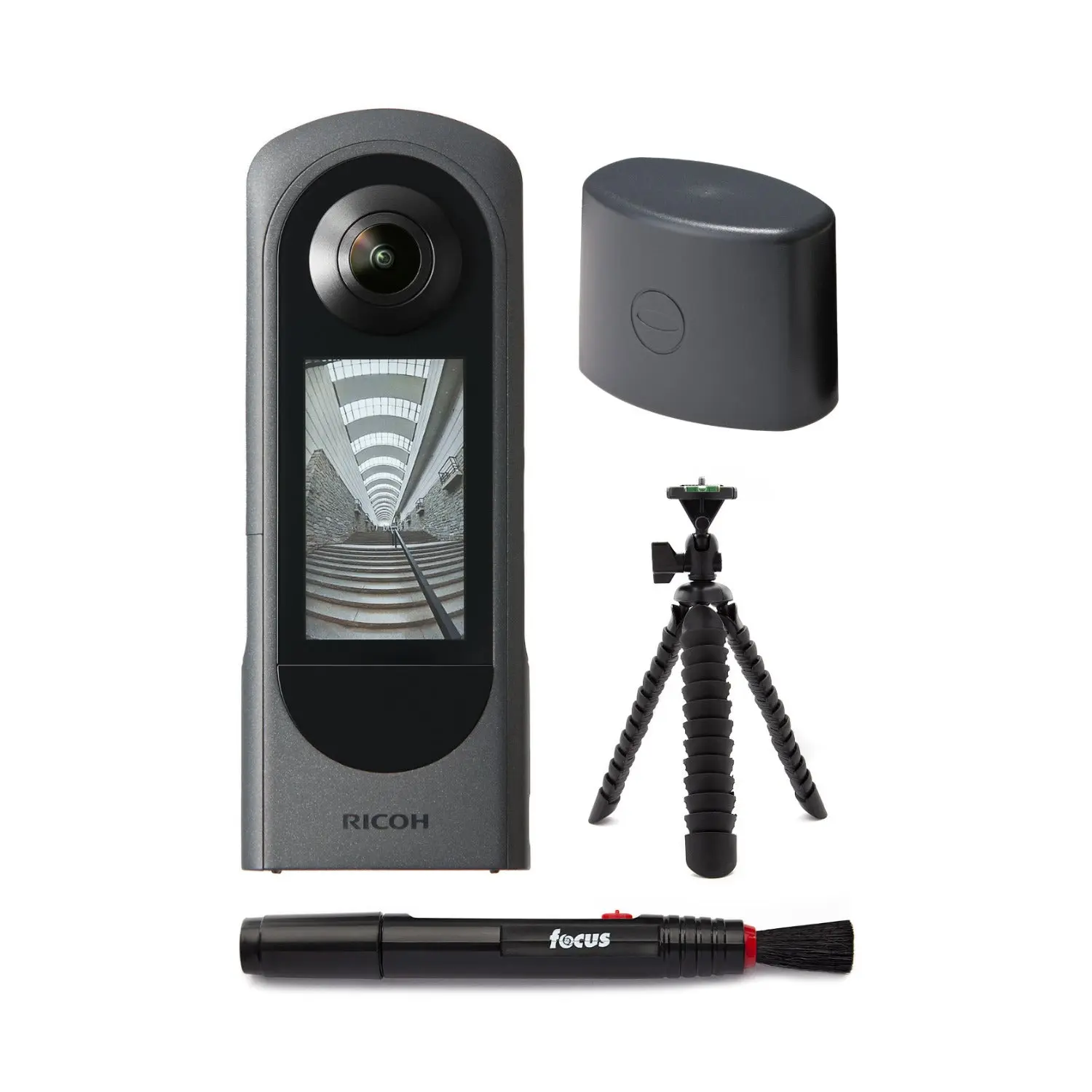 Ricoh Theta X Compact 360-Degree Digital Camera Bundle for Photographers & Travelers, with TL-3 Lens Cap, Tripod, Bluetooth, Wireless Functionality, Touch Screen, Rechargeable Batteries, 48MP, 60MP, Memory Accessory