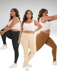3 Pack Plus Size High Waisted Leggings With Pockets – Women's Soft Tummy Control Yoga Pants for Workout & Everyday