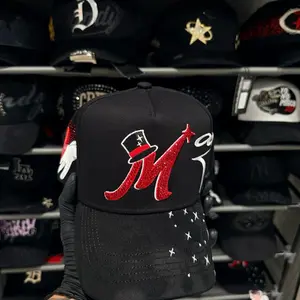 1:1 Thirty One Hats El Mago Red G5 Black Cap with Red Glitter Logo and White Stars