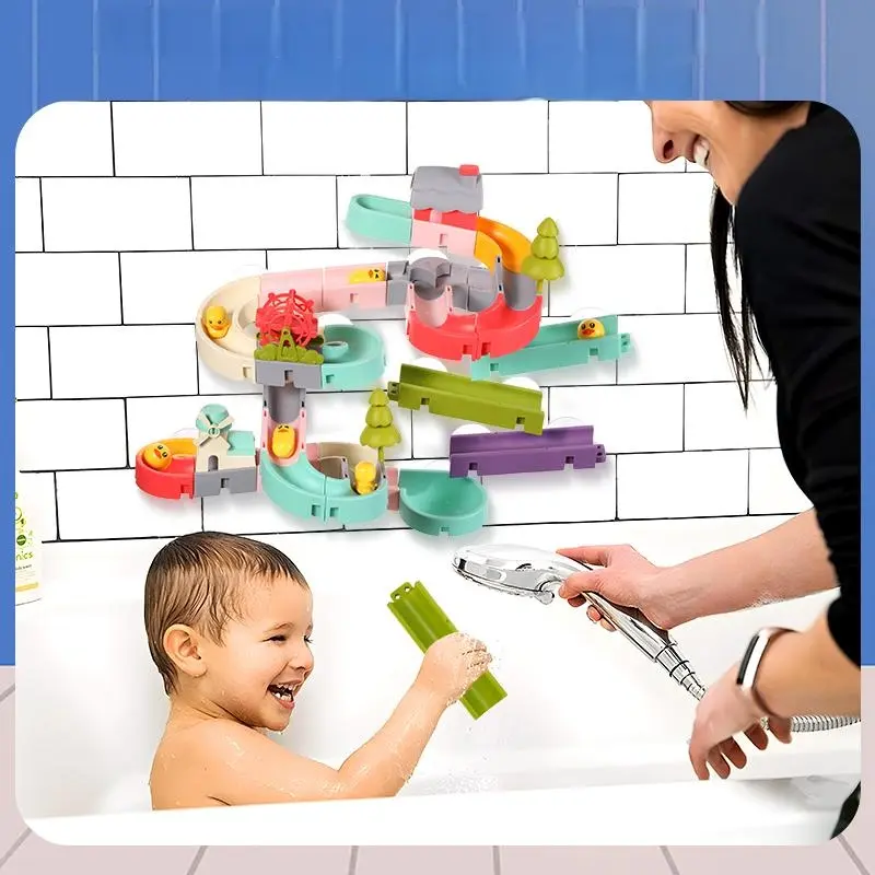 Baby bath toys for 3-4-8 year olds Multi-Channel Water Playset Bath Toys with Spinning Rings Floating Animals and Shape Builders for Boys and Girls Bathtime Birthday Gifts Educational and Safe