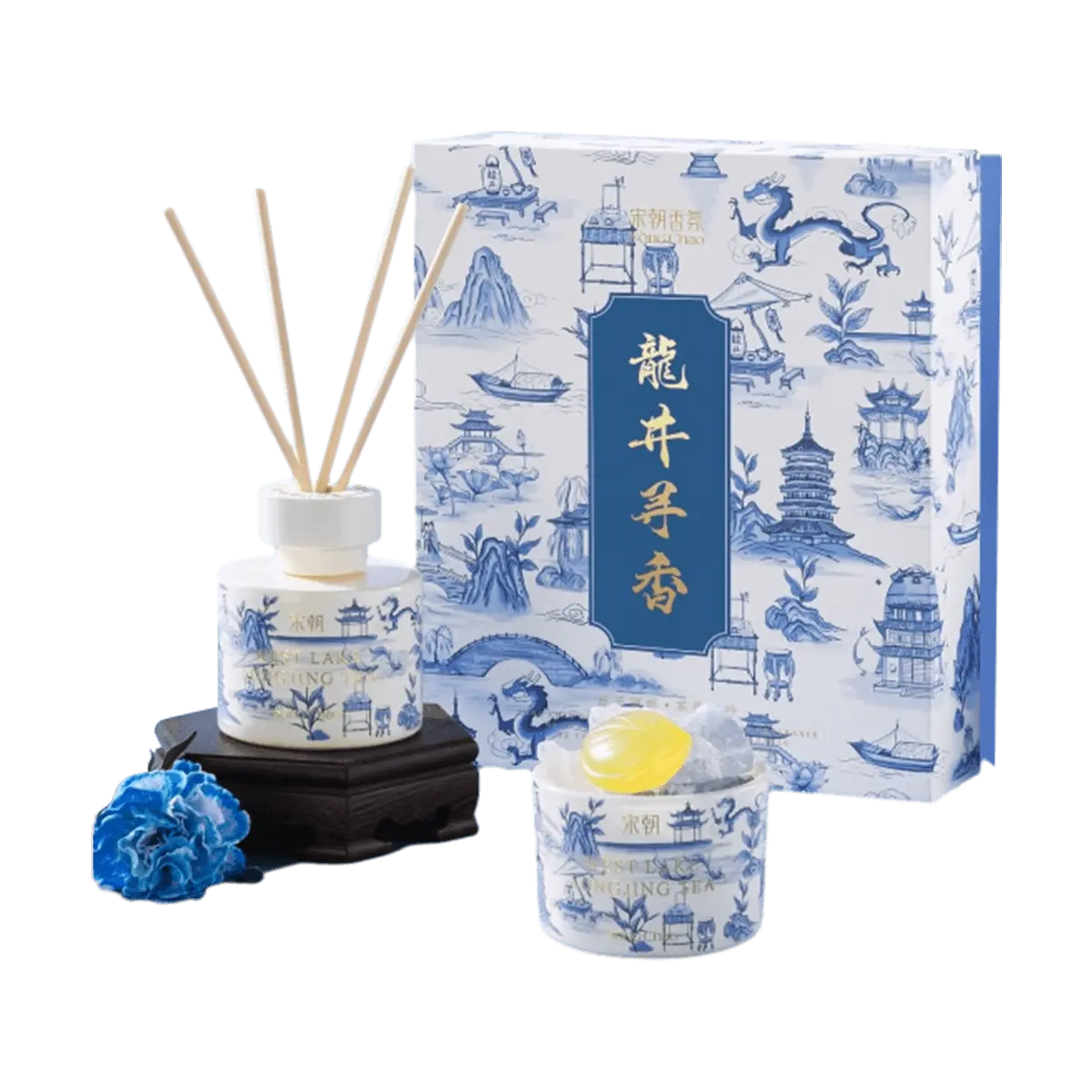 SONG CHAO Longjing Tea Scented Diffuser Set with Aroma Stone - Flameless Home Fragrance Gift Box