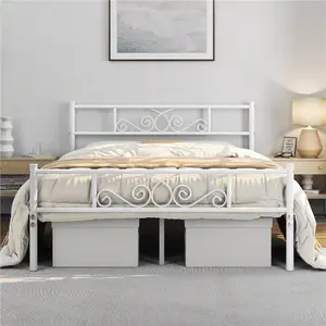Classic Scroll Iron Bed Frame With Headboard & Footboard, Platform Bed For Bedrooms, Dormitories, Guestrooms, Twin/Twin XL/Full/Queen Size, Queen Bed Frame