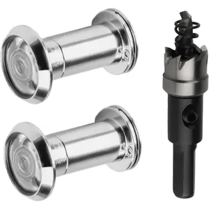 180-degree Peep Holes for Door with Drill Bit 14mm/0.55 Inch, Door Viewer Peephole, Door Peephole with Privacy, Peephole for Front Door Thick from 1-3/8" to 2-3/8" (2 x Peepholes Set + 1 x Drill Bit)