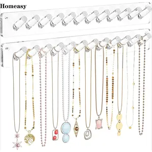 Homeasy Necklace Holder Wall 2-Pack, Clear Acrylic Jewelry Organizer with 24 Hooks, Tangle-Free Display for Necklace, Bangles, Ring, Bracelet Storage, Perfect for Bathroom, Vanity, Closet Door