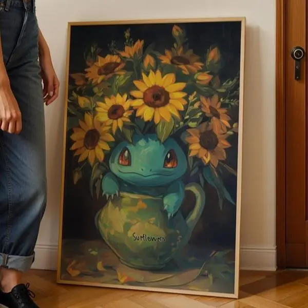Bulbasaur Unframed Poster POke, Art Print Handmade Painting, Kawaii Fairycore Room Decor