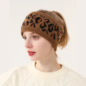 Knitted Headband Leopard Print Warm Sports Headscarf for Women Autumn Winter Fashion Velvet Headgear Hair Tie
