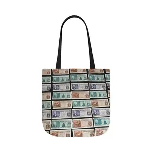 Money Pattern Canvas Tote Bag: Vibrant Print, Eco-Friendly Shopping Bag