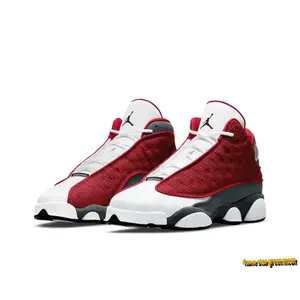 Red, White, and Grey High-Top Retro Basketball Shoes, Reflective Mesh and Tumbled Leather Upper