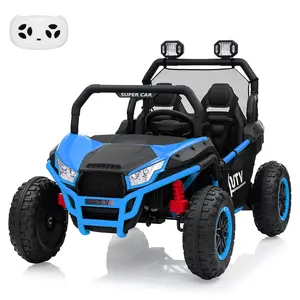 【GARVEE】24V 2-Seater Ride On UTV with Remote Control, Spring Suspensions, 2 Speeds, LED Lights, Bluetooth, and Treaded Tires in Blue - Durable and Fun Outdoor Vehicle for Kids
