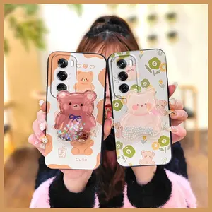 Anti-knock Kickstand Phone Case For OPPO Reno12 Pro 5G China Cartoon Durable Silicone glisten Cute Rotatable stand Dirt-resistant Simplicity Glitter quicksand Anti-dust protective