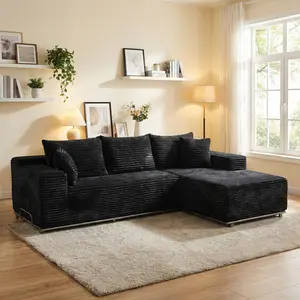 [3 Packages Shipping] Upgraded Elevated L-Shaped Sofa with Metal Iron Frame 105" Boneless Sectional Cloud Couch Corduroy Velvet Modular with Chaise No Assembly Required Living Room Furniture