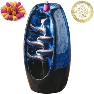 Ceramic Incense Burner with 100 Upgraded Cones, Waterfall Backflow Incense Holder, Aromatherapy Ornament, Zen Decor, Home Decor, Room Decor
