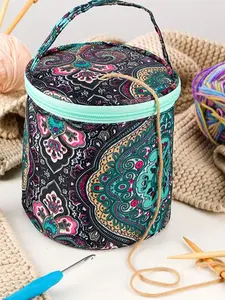 Crochet Hook Storage Bag, Knitting Tool Organizer, Portable Bucket Bag, Boho Style, All over Print, Handmade Craft Carrier, Travel Essential