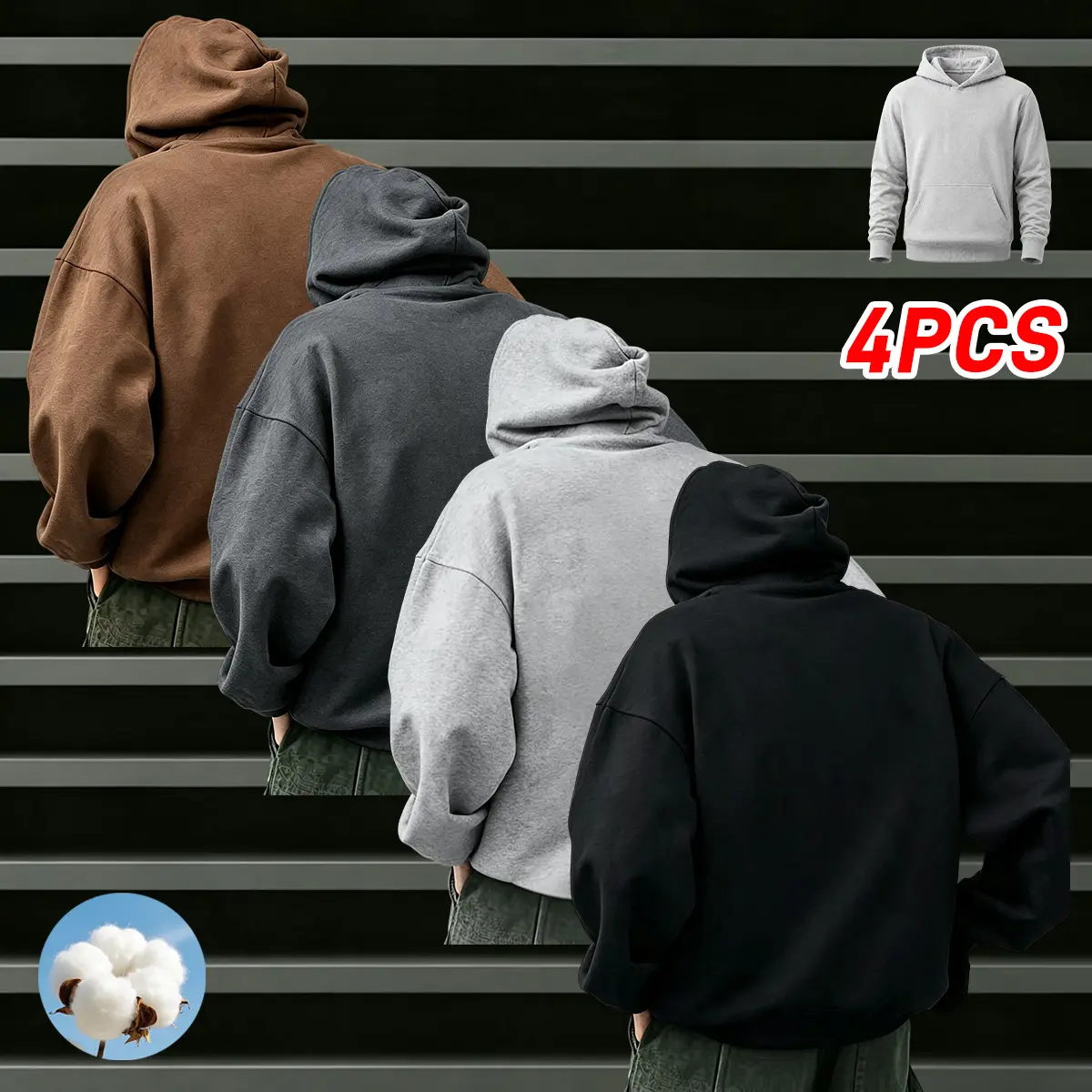 JOGWAVE 4PCS Men’s Hooded Sweatshirt TikTok Shop Back to School, long sleeves, solid color, cotton fabric, soft and breathable, classic and versatile, machine washable, comfortable, suitable for multiple occasions, hoodies for men, college clothing, fashi