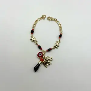 Bracelet  small size  for kids with red eye and elephant Gold-plated 6”inches figaro fashion style jewelry