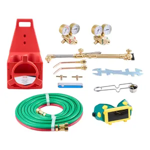 VEVOR Oxygen Acetylene Torch Kit, Gas Welding Cutting Torch Kit, 14PCS Portable Oxy Acetylene Brazing Set with 177'' Twin-Hose, Cutting Nozzle, 2 Welding Tips & Cylinder Holder (without Gas Cylinder)