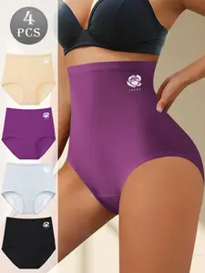 4PCS Women’s High-Waisted Shaping Panty Set, Soft, Stretchable, Breathable Full-Coverage Brief Underwear, Comfortable Tummy-Control Lingerie for Daily Wear, Work, Travel, Sleep, and Lounging