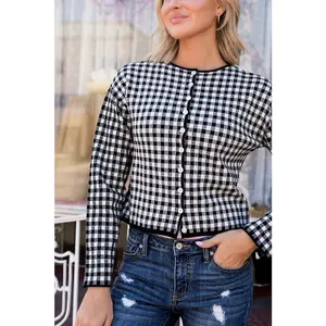 Black Gingham Cardigan