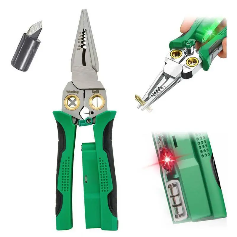 8 in 1 Wire Stripper Twister for Cutting and Pulling Wires, Cable Scissors, Voltage Tester Pliers, 12V to 250V Live,Null, Hot Wire Judgment AC DC, Audible and Flashing LED Alarms