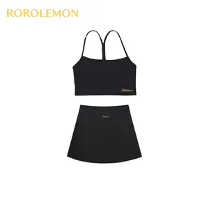 ROROLEMON Women’s 2-in-1 Tennis Outfit, Y-Strap Sportswear Top + Flared Pleated Skort, Gym & Casual