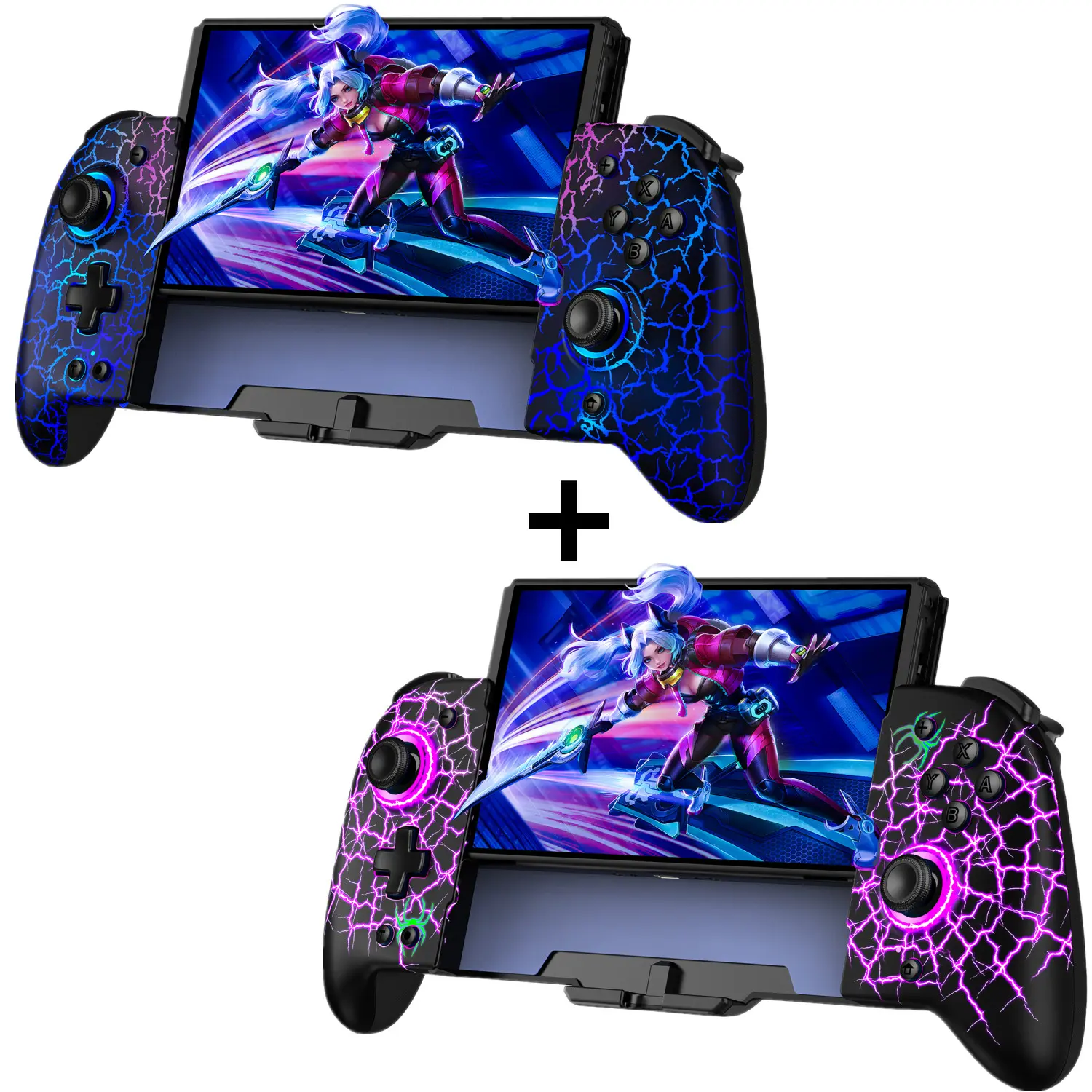 2pcs Hall Effect Switch Controller Wireless for Nintendo Switch/OLED, One-Piece Switch Joypad - Macro, Adjustable Light, Ergonomic Grip, Turbo, 1000mAH Battery