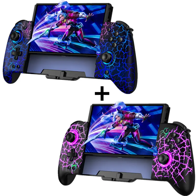 2pcs Portable Durable Hall Effect Joypads for Nintendo Switch/OLED - Wireless Console Handheld Handle, Joystick, Adjustable Light, Ergonomic Grip, Turbo, Macro, 1000mAh Battery (10 Hours Playtime), Protection Kit, Sponge, Button, Card, Connection