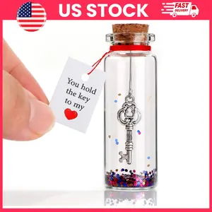 Valentine’s Day Love Key Jar Wall Pediment Decorative Gift for Her or Him with Mini Message Card, Romantic Home Décor Accent for Anniversary, Wedding, Christmas, Mother’s Day or Special Occasions, Glass Jar with Hanging String