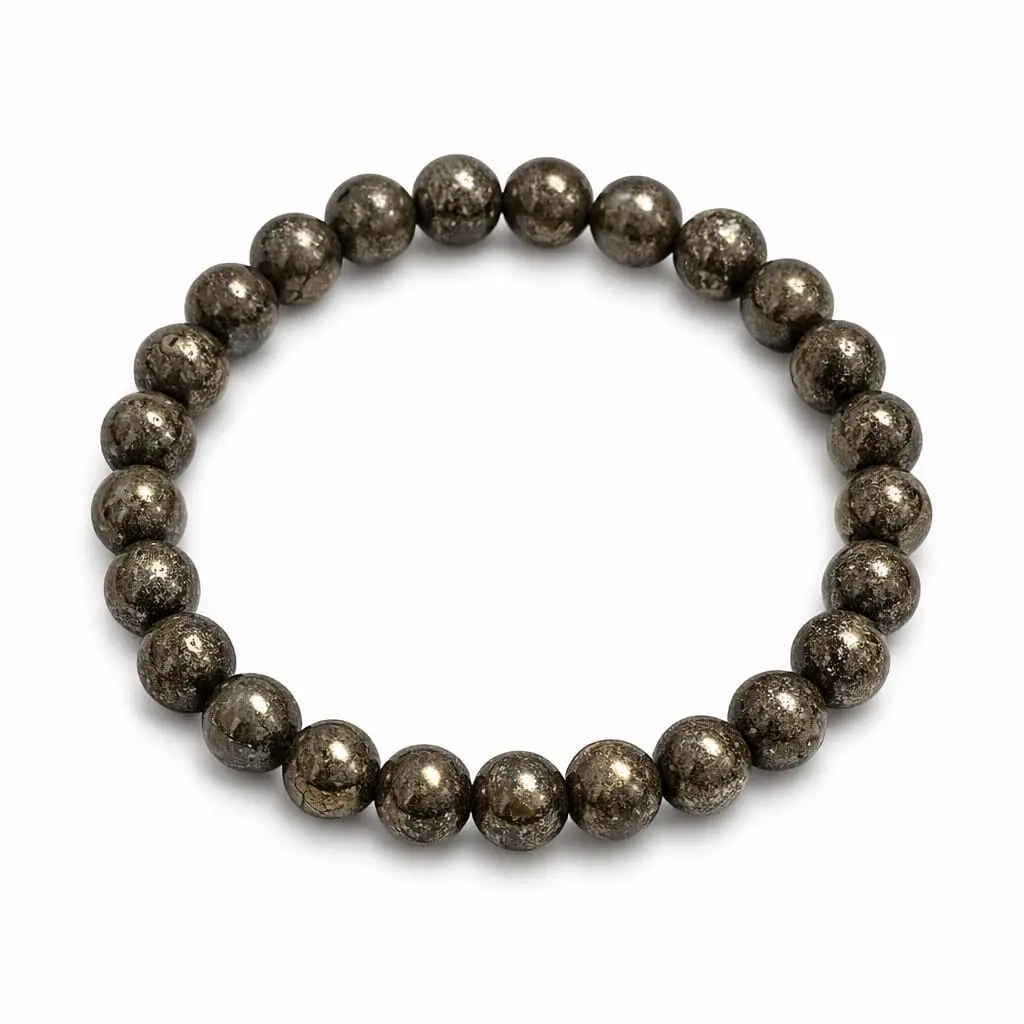 Natural Pyrite Bead Bracelet - 4mm & 6mm Beads, Elastic Band, Abundance & Protection, Energy Stone for Success Crystal Beaded