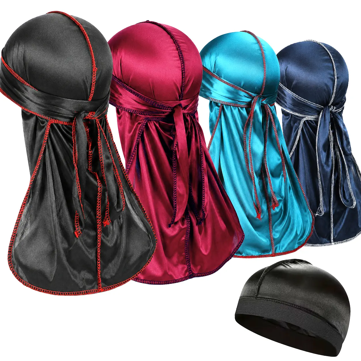 4PCS Silky Durags for Men Women 360 Waves with 1 Wave Cap, Silky Satin Durag Extra Long Tails Moisture Wider Strap Wash And Style Hair