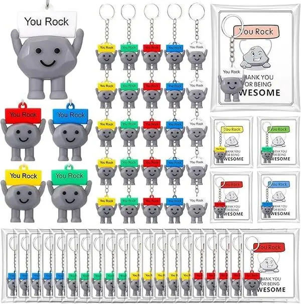 back to school Keychain Gift 25set Keychain You Rock Positive Gift Mini Duck Turtle with Motivitinal Quotes Emotional Support Encouragement Gift for Office Coworker Colleague Staff Friends Family Student Teacher