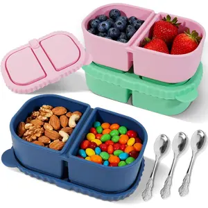 3 Pack  Snack Containers - 9OZ  Snack Containers with  and Stainless Steel Spoon, Ideal Snack Pack Containers for School, Office and Picnic (Green+Blue+)