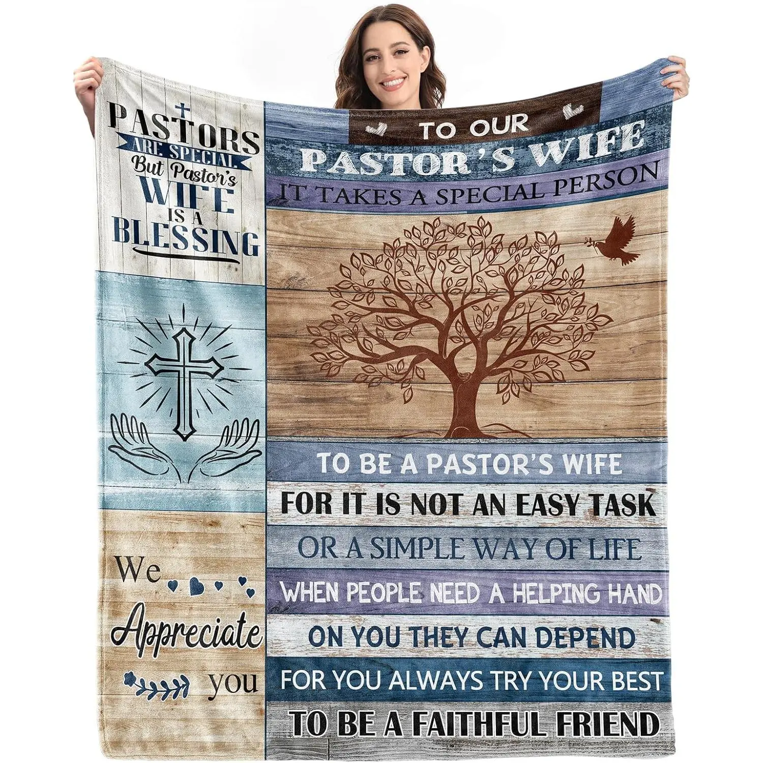 Pastor Wife Appreciation Gifts for Women - Appreciation Day Religious Christian Retirement Gifts for Pastors Wife,Single-sided Print,Lightweight Soft Flannel Blanket for Bedroom, Sofa, Car, Office, Camping, Travel, Naps & Daily Use. Gift for Valentine's D