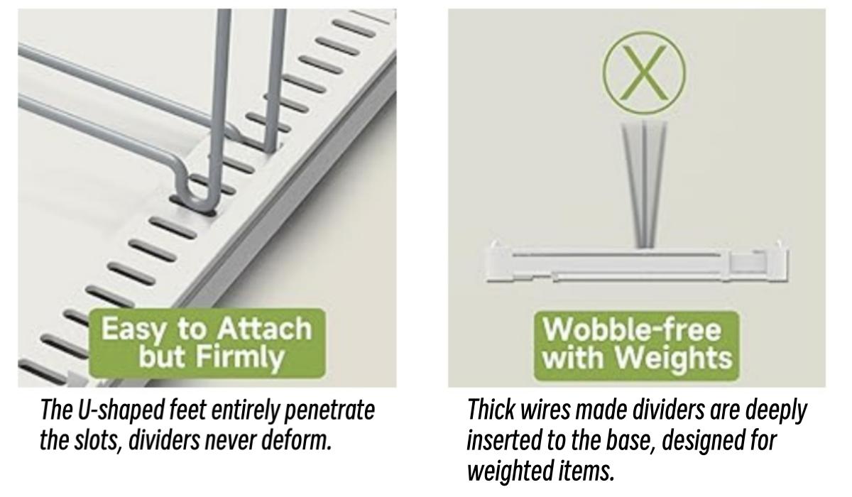 EVERIE Adjustable Pot & Pan Lids Bakeware Organizer Holder Rack,10 Adjustable Dividers Compartments 7.7'' Deep by 12.6'' to 21.5'' Wide Cabinet Countertop Kitchen Organization Storage(White&Grey)GS02SS