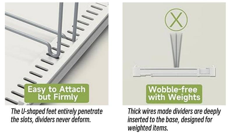 EVERIE Adjustable Pot & Pan Lids Bakeware Organizer Holder Rack,10 Adjustable Dividers Compartments 7.7'' Deep by 12.6'' to 21.5'' Wide Cabinet Countertop Kitchen Organization Storage(White&Grey)GS02SS