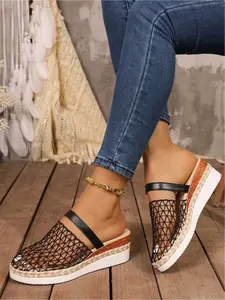 Hand-knitted thick sole wedge slippers women's summer new style exterior wedge slippers beach slippers women's casual vacation women's shoes
