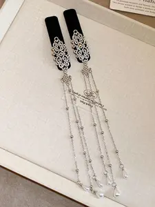 Velvet Water Drop Fringe Hair Clip, Imitation Pearl Design with Rhinestones, Styling & Decoration Accessory, Single Pack, Bangs Hair Clip
